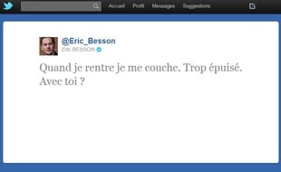 Capture d'écran d'un tweet d'Eric Besson resté en ligne quelques minutes, le 19 octobre 2011.