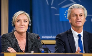 Marine Le Pen et Geert Wilders, le 28 mai 2014 au Parlement de Bruxelles.