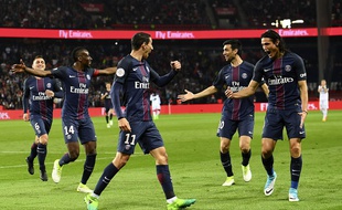 La joie des Parisiens lors de PSG-Guingamp, le 9 avril 2017 au Parc des Princes.