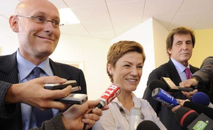 Bernard Laporte, Chantal Jouanno et Max Guazzini, de gauche à droite, le 23 juin 2011, à Paris.
