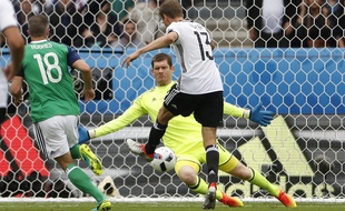L'attaquant de l'Allemagne Thomas Muller contre l'Irlande du Nord, le 21 juin 2016, au Parc des Princes.