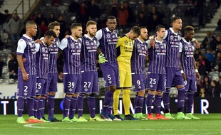 L'équipe du TFC avant le match de Ligue 1 contre Rennes, le 18 mars 2017 au Stadium de Toulouse.