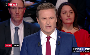 Nicolas Dupont-Aignan lors du débat présidentiel du 4 avril 2017 sur BFMTV et CNews.