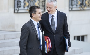 Gérald Darmanin et Bruno Le Maire sortent du Conseil des ministres à l'Elysée, le 24 septembre 2018.