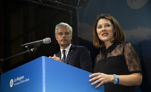 Laurent Wauquiez et Audrey Sauvajon, la maman de Marin. Le président de la région Auvergne-Rhône-Alpes annonce un Prix