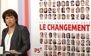Martine Aubry, lors de la présentation du programme du Parti socialiste pour la présidentielle 2012, à Solférino, à Paris, le 5 avril 2011.