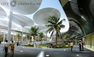 Vue d'artiste de la ville en construction de Masdar City