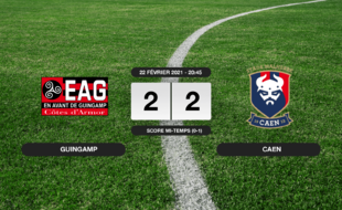 Ligue 2, 26ème journée: Match nul entre Guingamp et Caen (2-2)