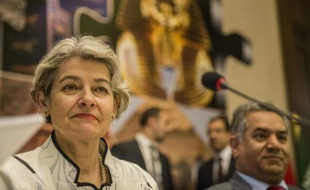 La directrice générale de l'Unesco, Irina Bokova,lors d'une conférence de presse le 13 mai 2015 au Caire