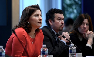 La ministre des Sports Roxana Maracineanu lors d'une réunion avec les acteurs du sports français concernant l'épidémie de coronavirus, le 3 mars 2020.