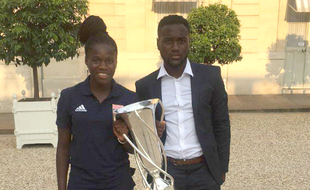 Griedge et Erwan Mbock, à l'Elysée après la victoire de l'OL en Ligue des champions
