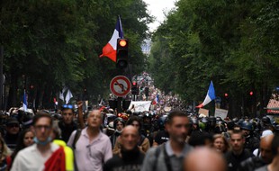 Manifestation à Paris, le 31 juillet 2021, dans le cadre d'une journée nationale de protestation contre l'instauration du pass sanitaire.