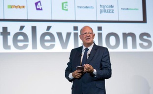 Remy Pflimlin, président de France Télévisions, à la conférence de presse de rentrée du groupe audiovisuel public, le 27 août 2013, à Paris.