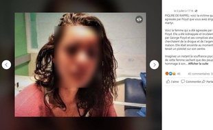 Un post facebook mensonger présente cette femme comme la victime d'un viol avec violences commis par George Floyd en 2007.