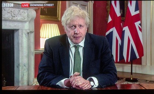 Le Premier ministre britannique Boris Johnson lors de l'annonce à la télévision d'un nouveau confinement, le 4 janvier 2021.