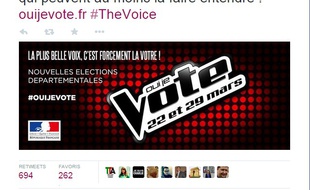 Le message du ministère de l'Intérieur pour inciter à voter.