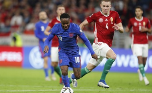 Raheem Sterling lors du match Hongrie-Angleterre, le 2 septembre 2021 au stade Ferenc-Puskas de Budapest.