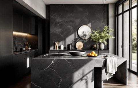 Adieu les cuisines blanches : le style contemporain mise sur l’obscurité et les reliefs