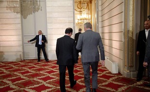 François Hollande et Jean-Marc Ayrault, avant la conférence de presse du président, le 16 mai 2013.
