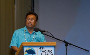 Le président des Palaos en Micronésie Tommy Remengesau ouvre le 45e Forum des îles du Pacifique à Koror, aux Palaos, le 29 juillet 2014