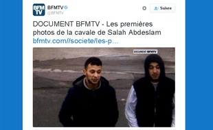 Capture écran Twitter du compte @BFMTV d'un cliché de Salah Abdeslam.