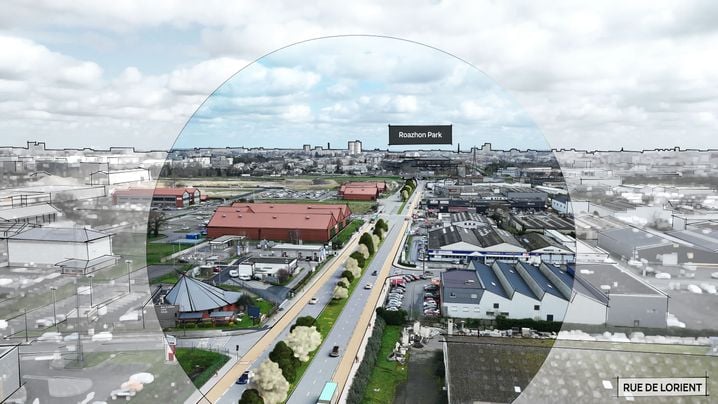 Le futur visage de la route de Lorient, à Rennes, avec des voies réservées aux bus de part et d'autre.