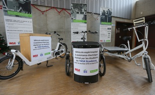 Strasbourg le 3 décembre 2014. Vélos-cargos réalisés par des étudiants de l'Insa Strasbourg.
