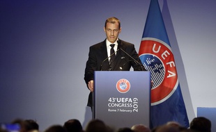 Aleksander Ceferin, le président de l'UEFA, ici lors d'un congrès à Rome en février 2019.