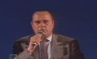 Jacques Chirac en 1991, lors d'un banquet à Orléans.