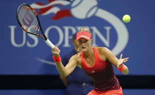 Kristina Mladenovic, lors de sa victoire en 1/8e de finale de l'US Open face à la Russe Ekaterina Makarova.