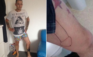 Ivre, ce britannique de 34 ans s'est tatoué lui-même un pénis géant, qui a fait fuir sa femme.
