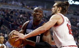 Le pivot des Chicago Bulls Joakim Noah lors du match contre les Charlotte Bobcats le lundi 28 janvier 2013.