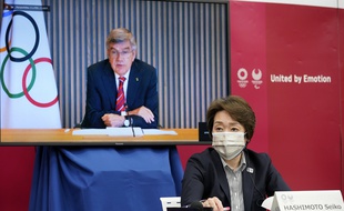 Le CIO, la ville de Tokyo et le gouvernement japonais s'est réuni en visio pour discuter des mesures sanitaires pour les prochains JO, le 28 avril 2021.