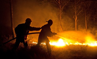 Des pompiers luttant contre le feu lors de l'incendie de Rognac, en août 2016 dans les Bouches-du-Rhône. (Archives)
