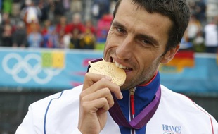 Le champion olympique de canoë, Tony Estanguet, lors de sa victoire à Londres, le 31 juillet 2012.