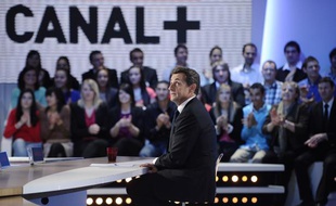 Nicolas Sarkozy sur le plateau du «Petit journal» de Canal+, le 16 mars 2012.