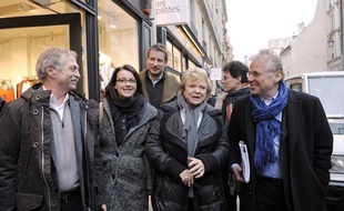 José Bové, Cécile Duflot, Eva Joly, Daniel Cohn-Bendit et Yannick Jadot, rue des Franc-Bourgeois, le 30 janvier à Paris.