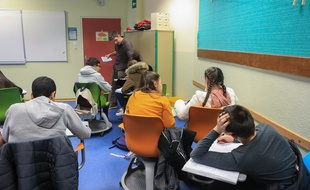 Une classe de troisième au collège Erasme à Hautepierre (Strasbourg) le 29 janvier 2018. Expérimentation espace pédagogique.