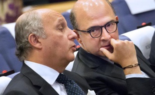 Laurent Fabius et Pierre Moscovici le 15 mai à Bruxelles.