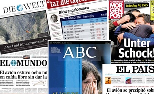 Les Unes des journaux allemands et espagnols le mercredi 25 mars 2015.