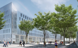 Image de synthèse du futur CHU de Nantes, en bord de Loire.