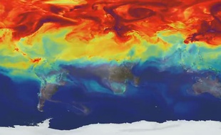 Capture d'écran d'une vidéo de la Nasa montrant les émanations de CO2 sur la planète en une année.