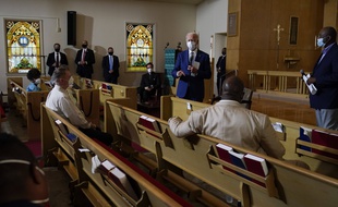 Joe Biden s'est notamment rendu dans une église de Kenosha, dans le Wisconsin, le 3 septembre 2020.