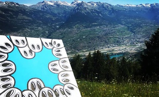 Une toile de l'artiste Line Street ici photographiée en Suisse.