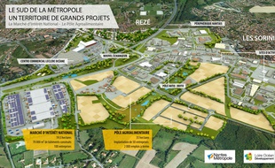 Vue aérienne du futur MIN, du pôle agroalimentaire et du parc d'activités autour de la porte de Rezé.