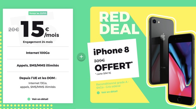 Red By Sfr Un Iphone 8 Reconditionne Offert Forfait 100go A 15 Mois Avec Engagement 24 Mois Carte Sim 1 Red By Sfr Un Iphone 8 Reconditionne Offert Forfait 100go A 15 Mois Avec Engagement 24 Mois Carte Sim 1