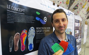 La talonnette WizWedge, présentée par Maxime Llari, ingénieur d'études au Laboratoire de biomécanique appliquée de la faculté de Marseille.