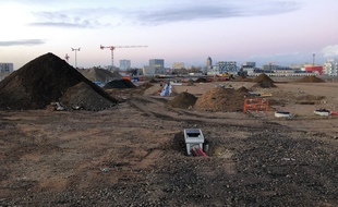 Le chantier de terrassement du futur CHU, sur l'île de Nantes, où a été trouvée la bombe.