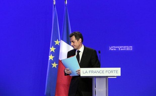 Nicolas Sarkozy lors de la présentation de son projet le 5 avril 2012 à Paris.