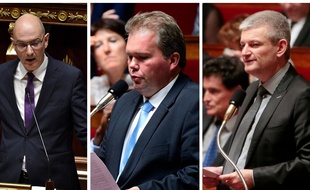Les députés d'En Marche, Roland Lescure et Jean-Baptiste Moreau (à gauche et au centre) et Olivier Falorni (à droite).
